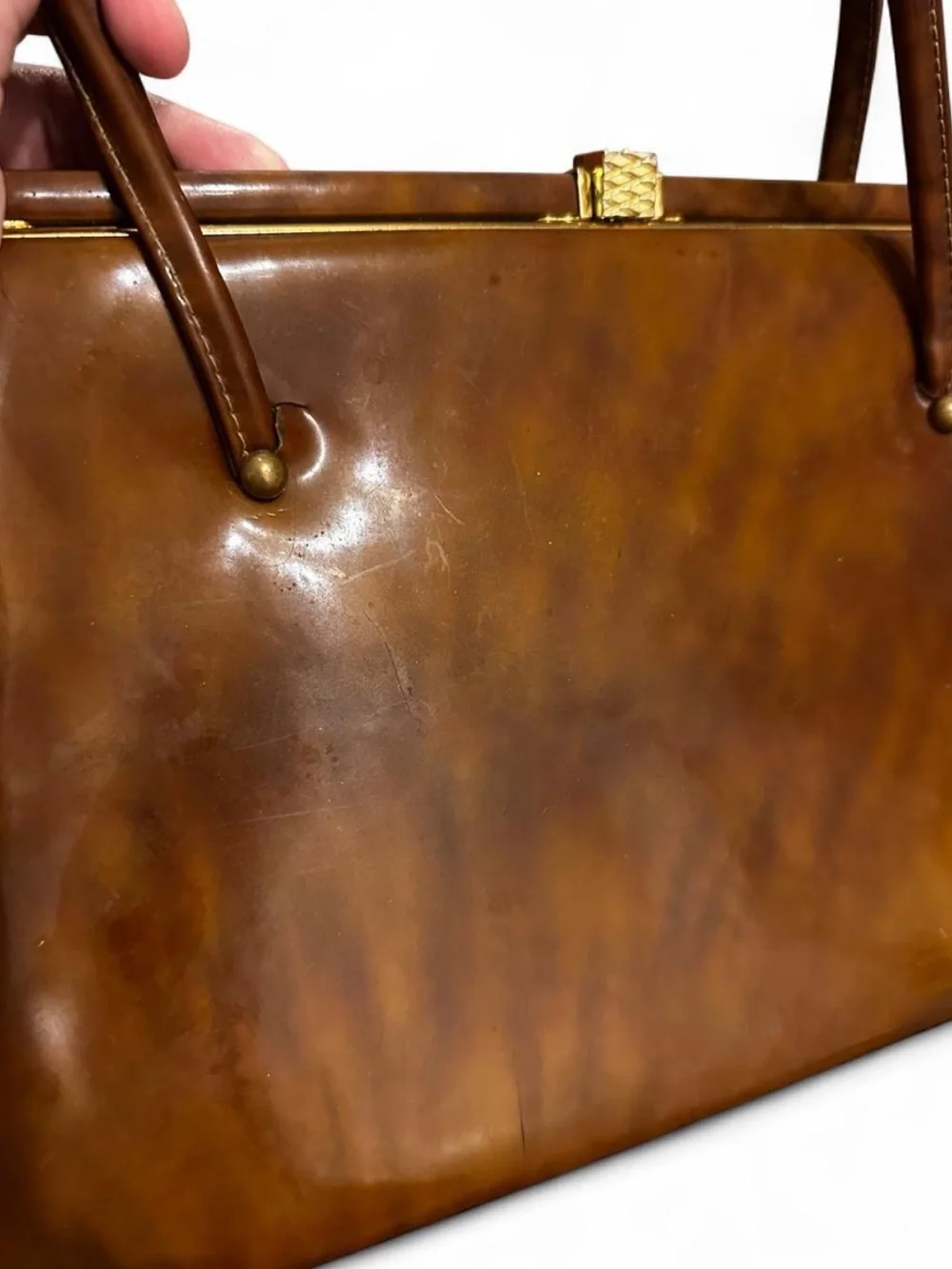 Vintage Patent Brown Leather Top-Handle Bag